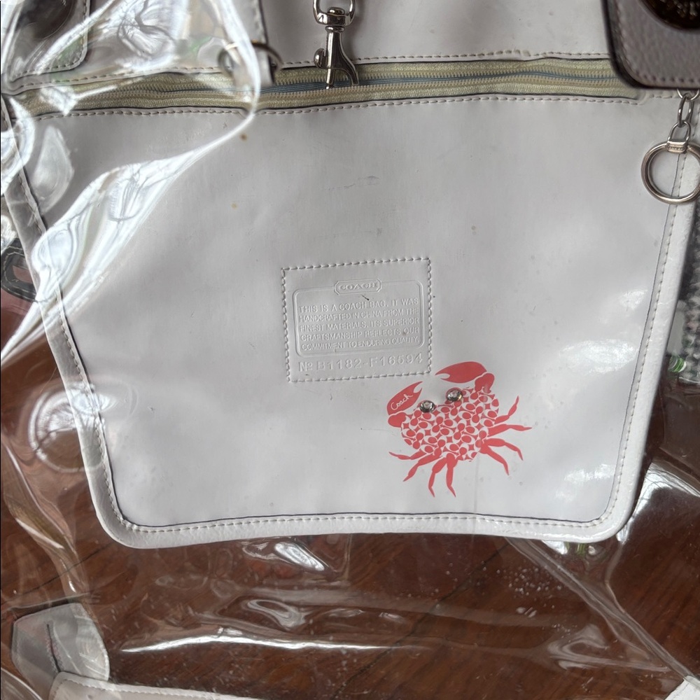 Coach Clear PVC Beach Tote with Blue Canvas Pouch RARE CHARM!!! VINTAGE - Picture 6 of 13